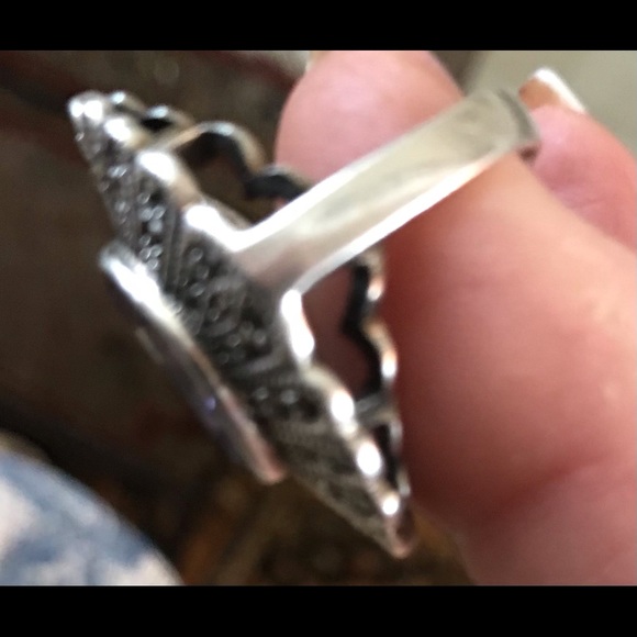 Art Deco Sterling Silver Amethyst & Marcasite Ring - Picture 2 of 6